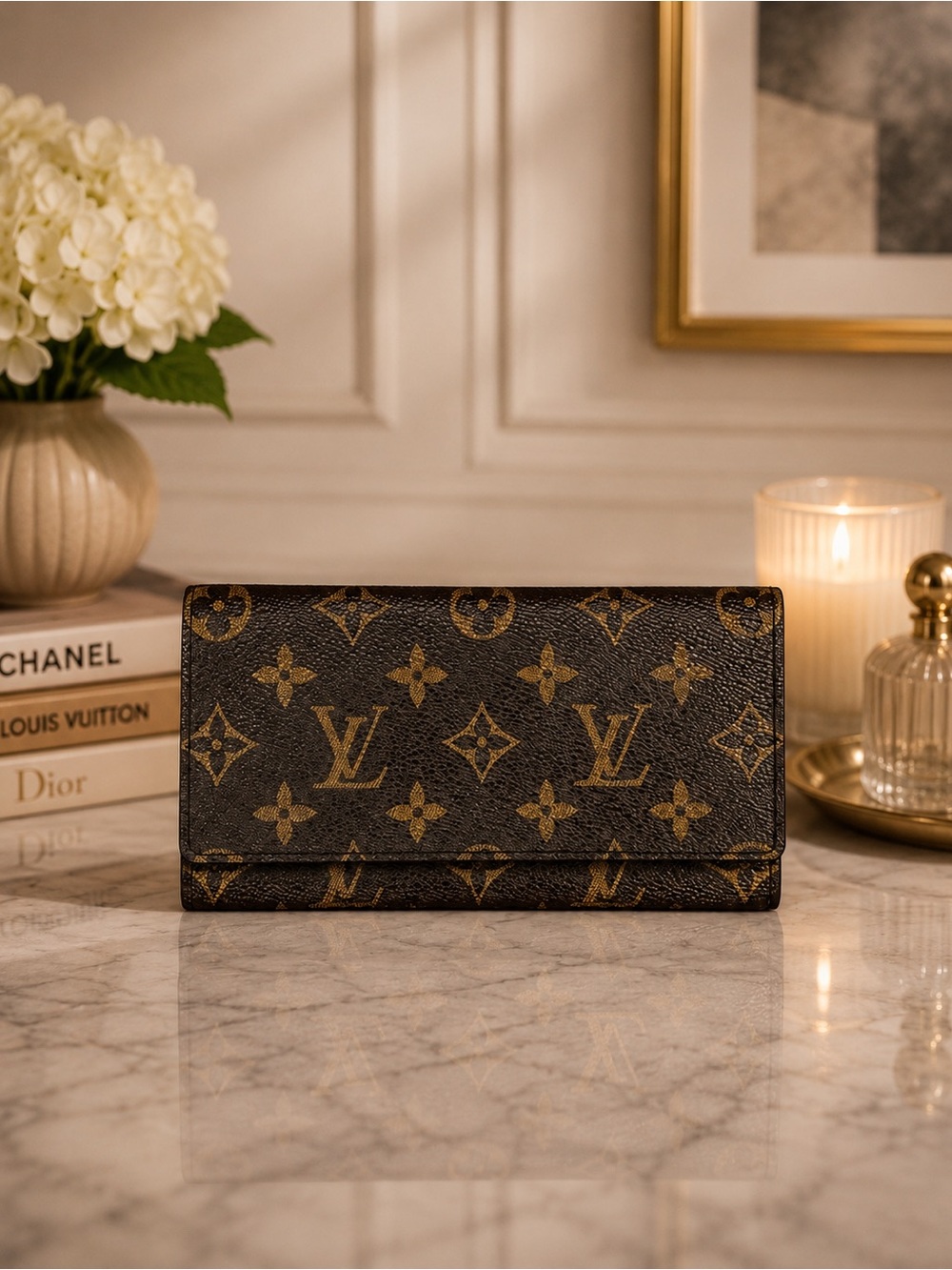 Louis Vuitton Monogram Long Bifold Checkbook Wallet Vintage CA0916